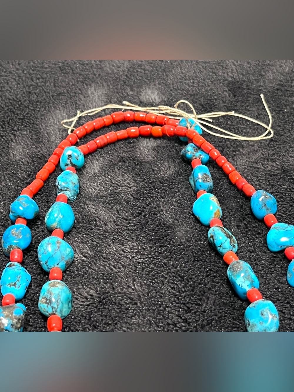 Vintage Santo Domingo Native American Turquoise Nugget & Coral Rope Necklace 58" - Picture 4 of 4